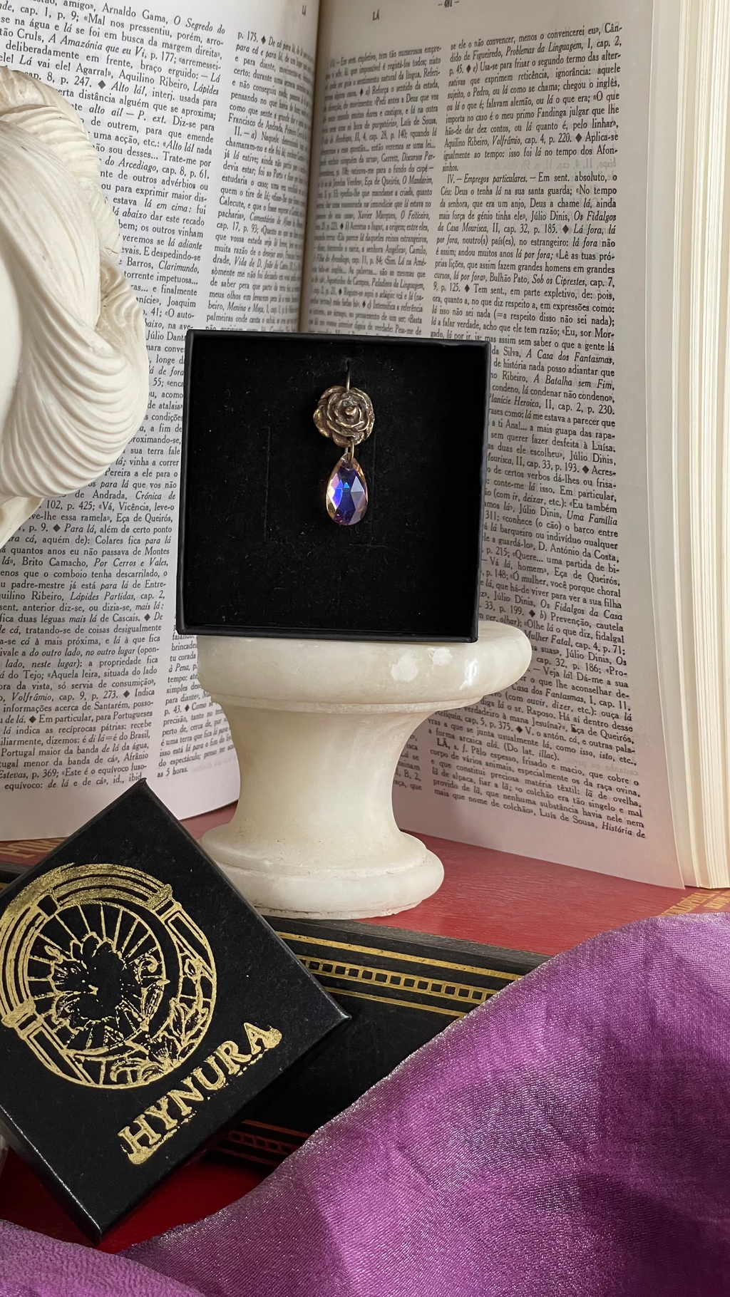 Rosarium Collection Collection - Handmade Bronze Rose Pendant with Salmon Crystal