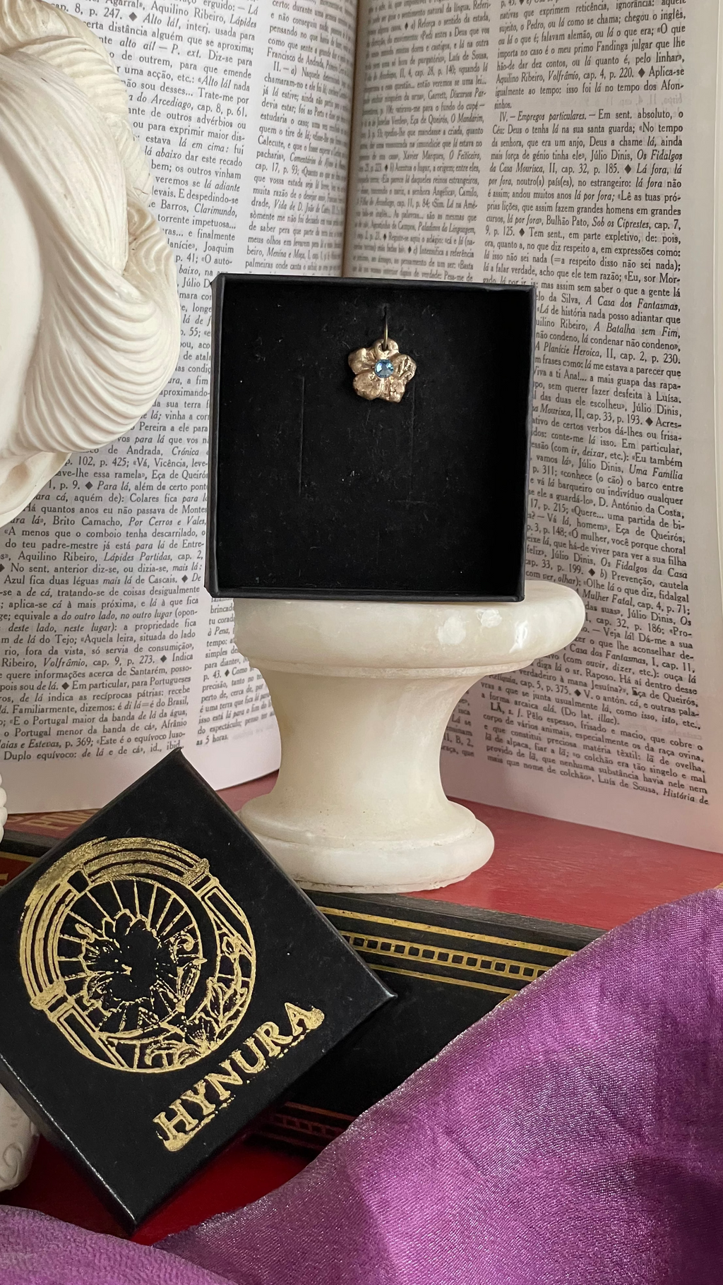 Eternal Bloom Collection – Handmade Bronze Flower Pendant with Light Blue Crystal