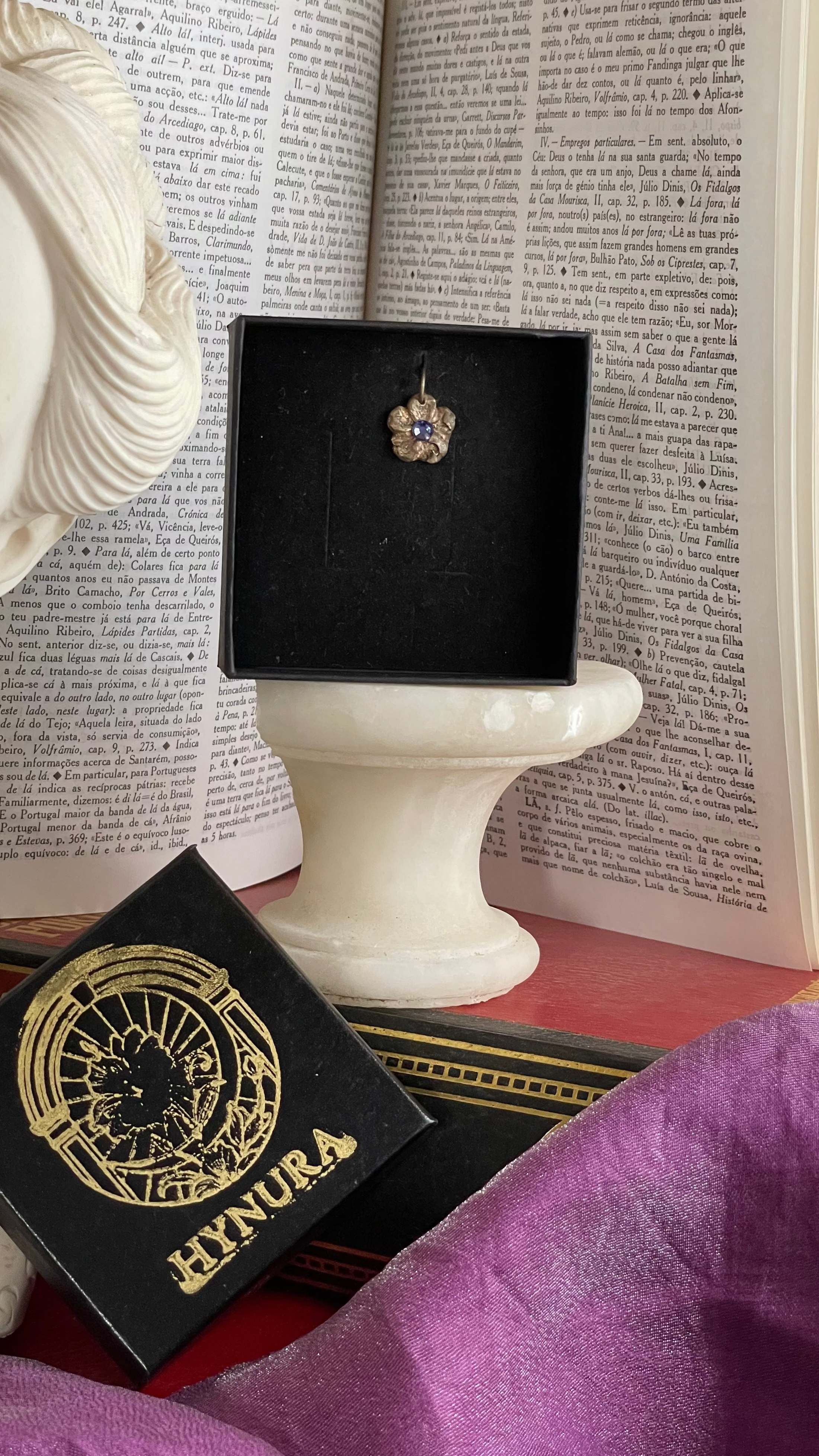 Eternal Bloom Collection – Handmade Bronze Flower Pendant with Tanzanite Crystal