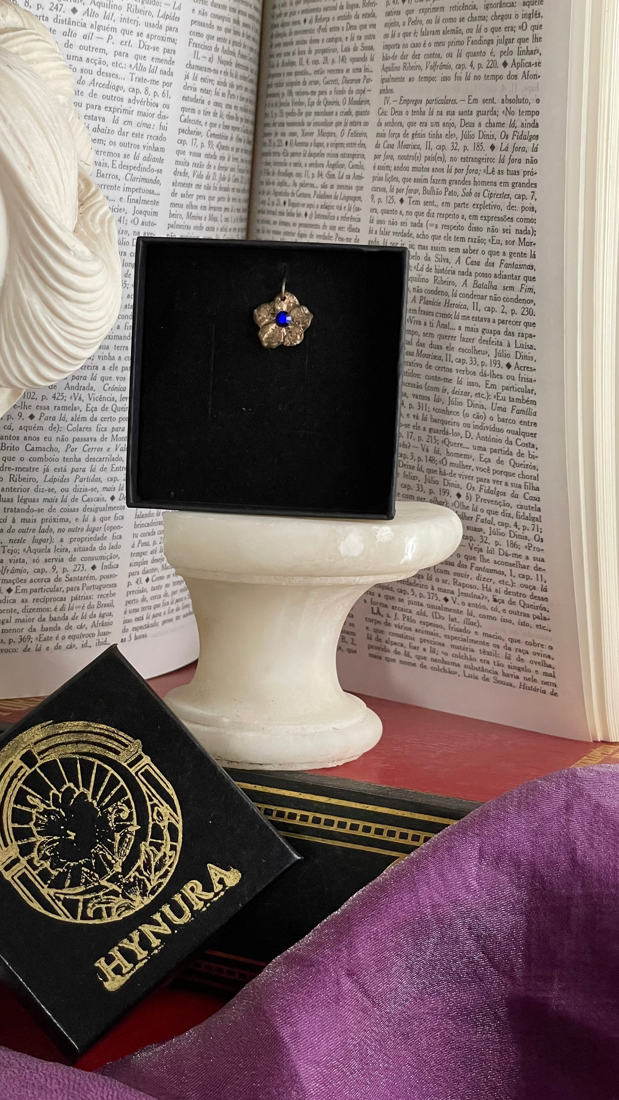 Eternal Bloom Collection – Handmade Bronze Flower Pendant with Royal Blue Crystal