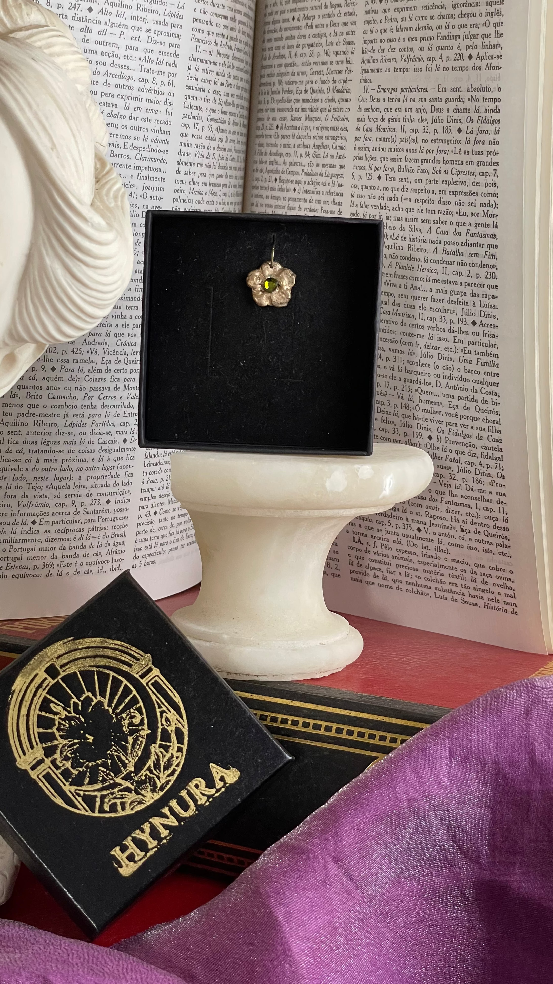 Eternal Bloom Collection – Handmade Bronze Flower Pendant with Green Crystal