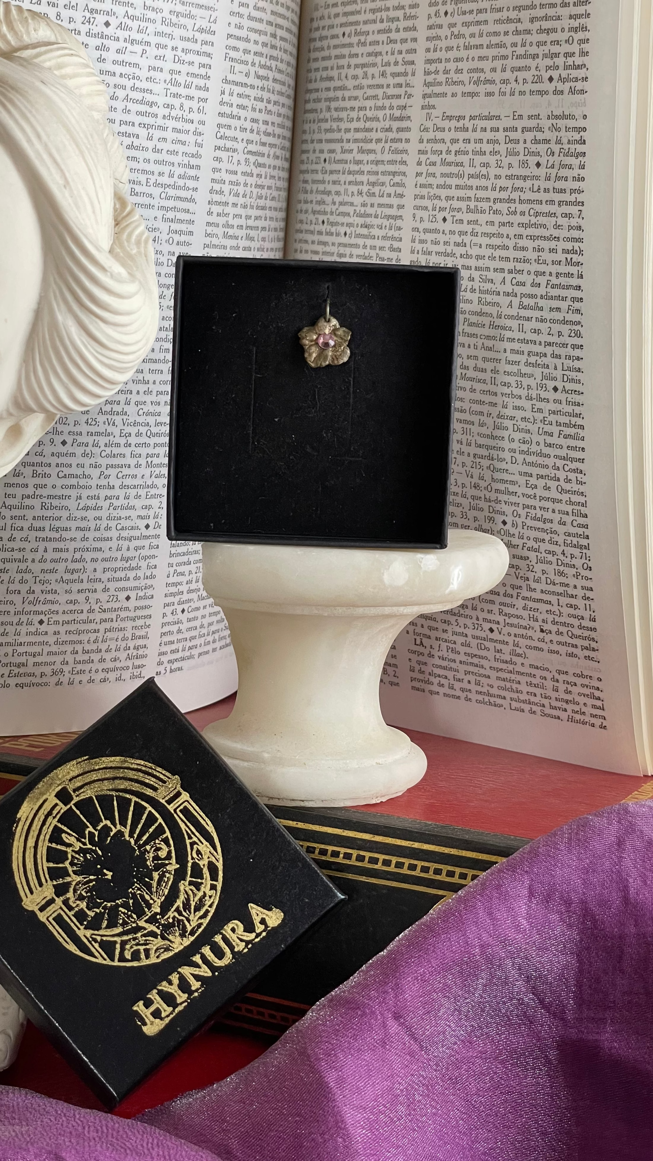 Eternal Bloom Collection – Handmade Bronze Flower Pendant with Light Pink Crystal