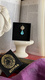 Rosarium Collection Collection - Handmade 999 Silver Rose Pendant with Aquamarine Blue Crystal