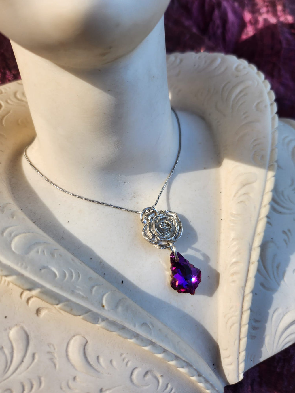 Rosarium Collection Collection - Handmade 999 Silver Rose Set with Fuchsia Crystal