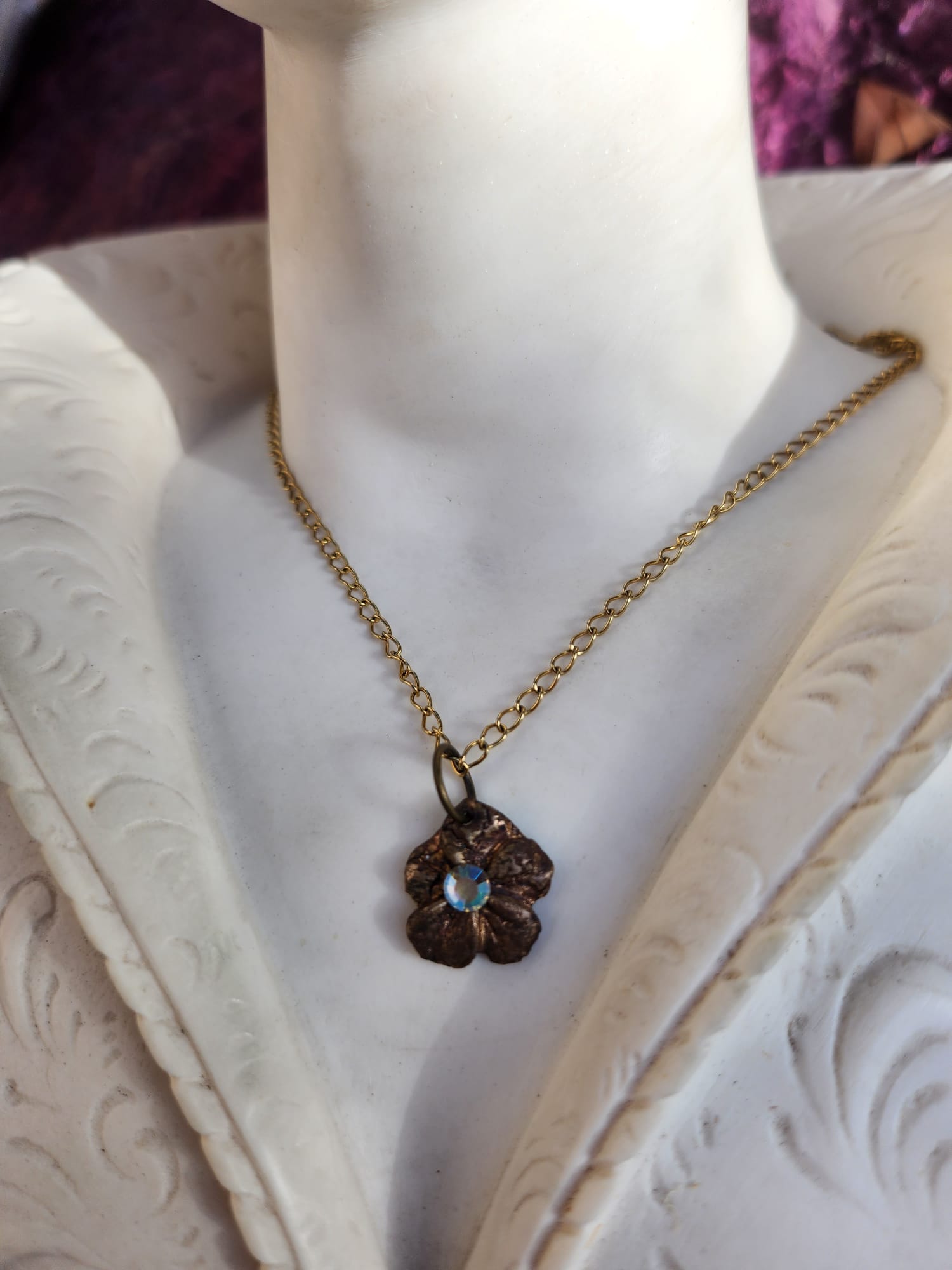 Eternal Bloom Collection – Handmade Bronze Flower Pendant with Yellow Opal Crystal