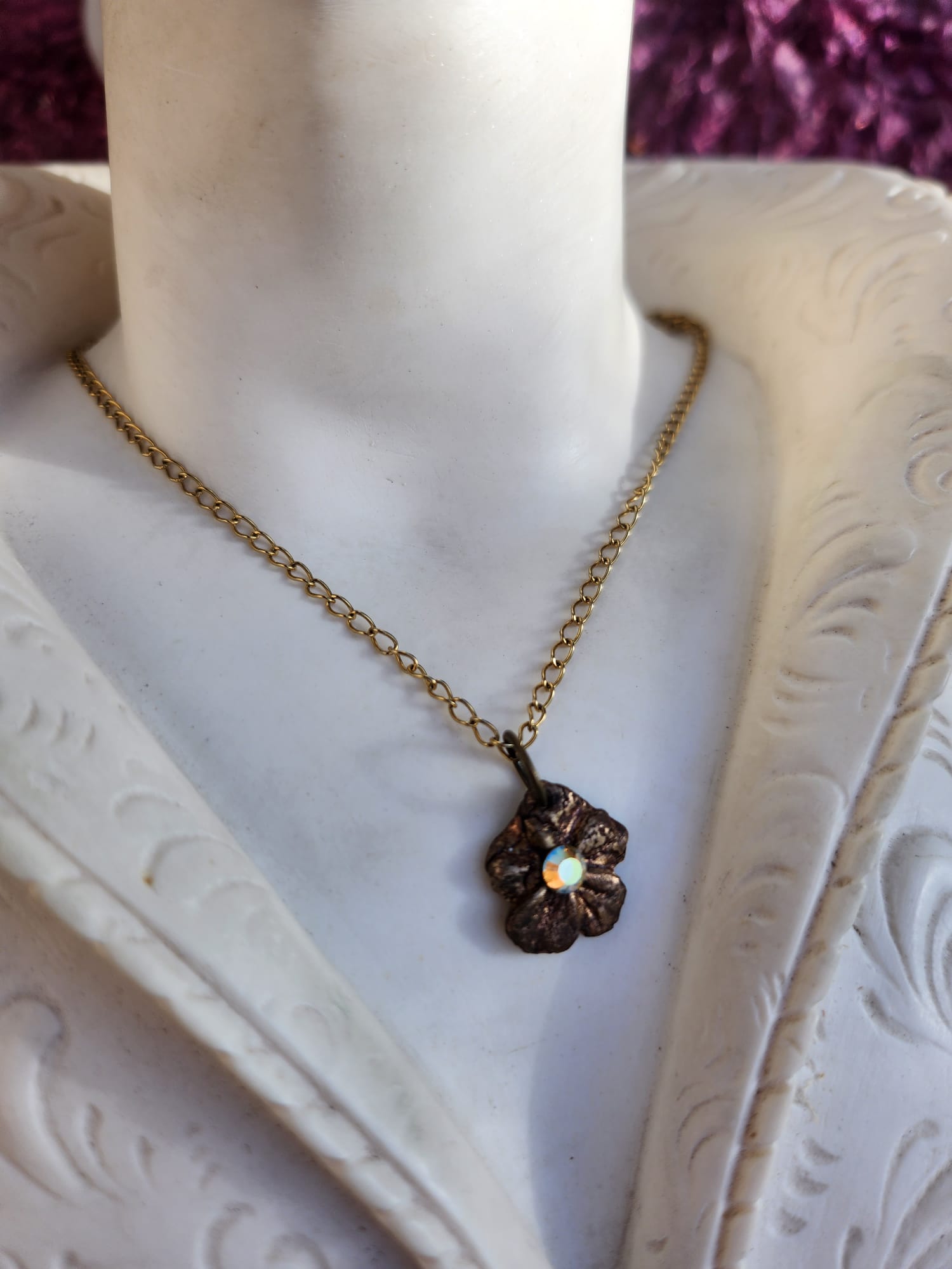 Eternal Bloom Collection – Handmade Bronze Flower Pendant with Yellow Opal Crystal