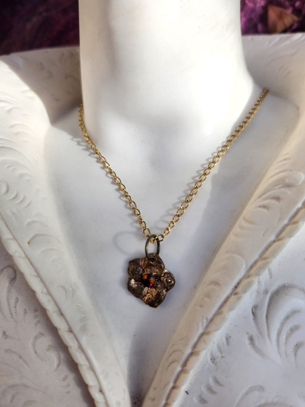 Eternal Bloom Collection – Handmade Bronze Flower Pendant with Multicolored Crystal
