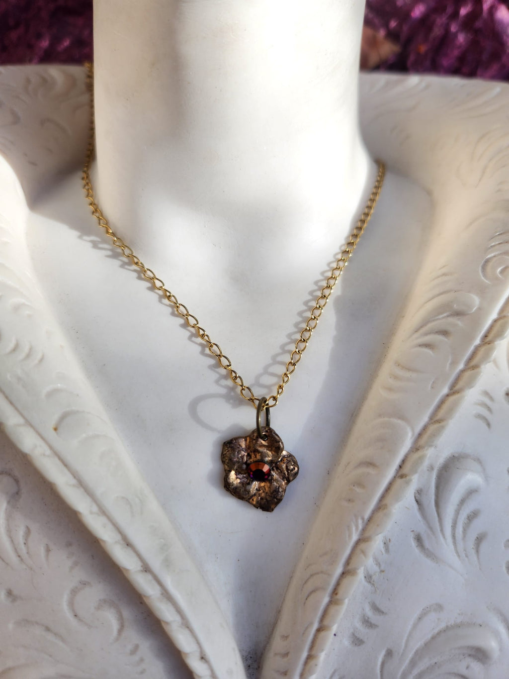 Eternal Bloom Collection – Handmade Bronze Flower Pendant with Multicolored Crystal