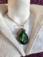 Mystic Baroque Collection – Handmade Bronze Pendant with Green Teardrop Crystal