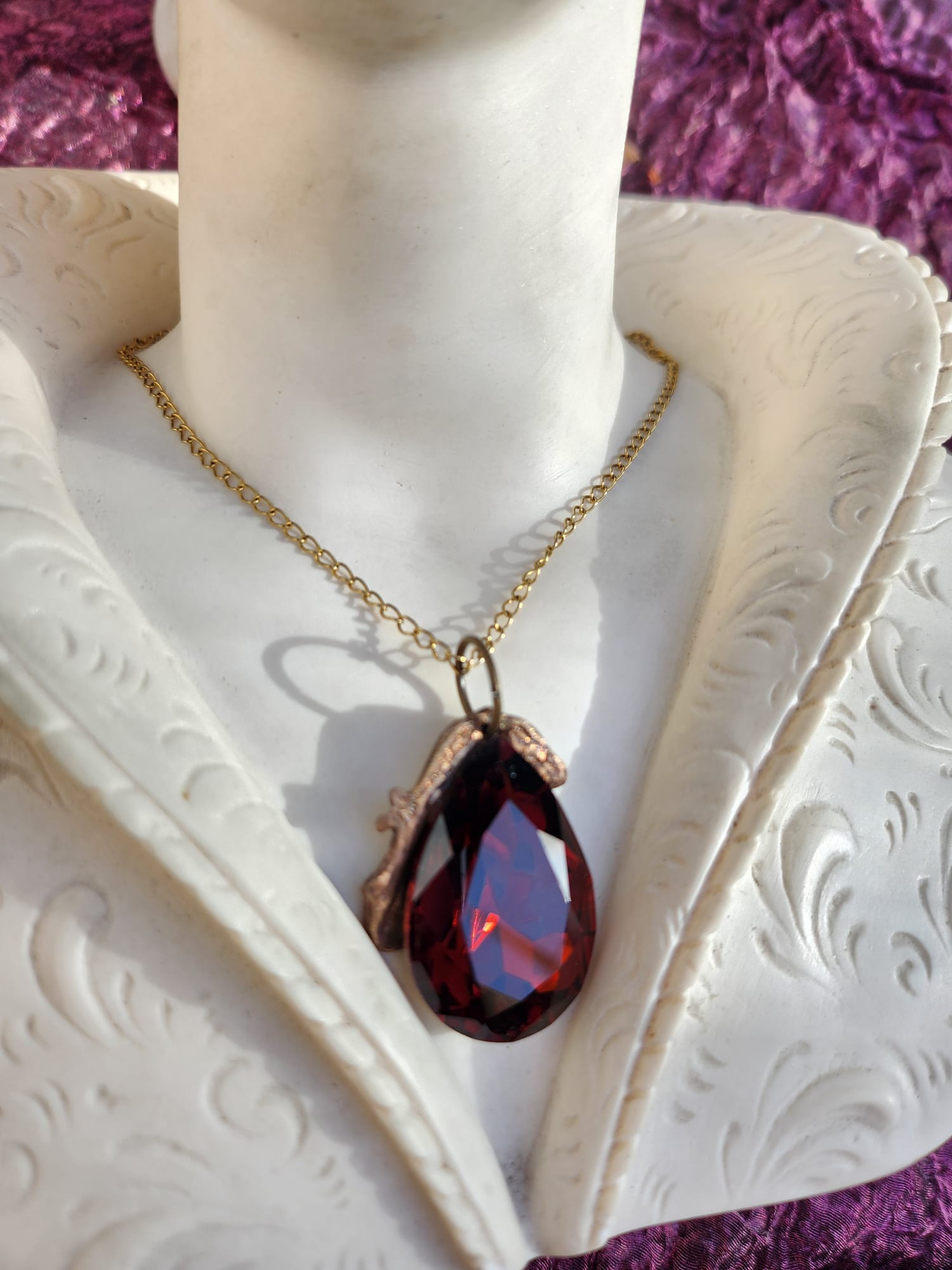 Mystic Baroque Collection – Handmade Bronze Pendant with Brown Teardrop Crystal