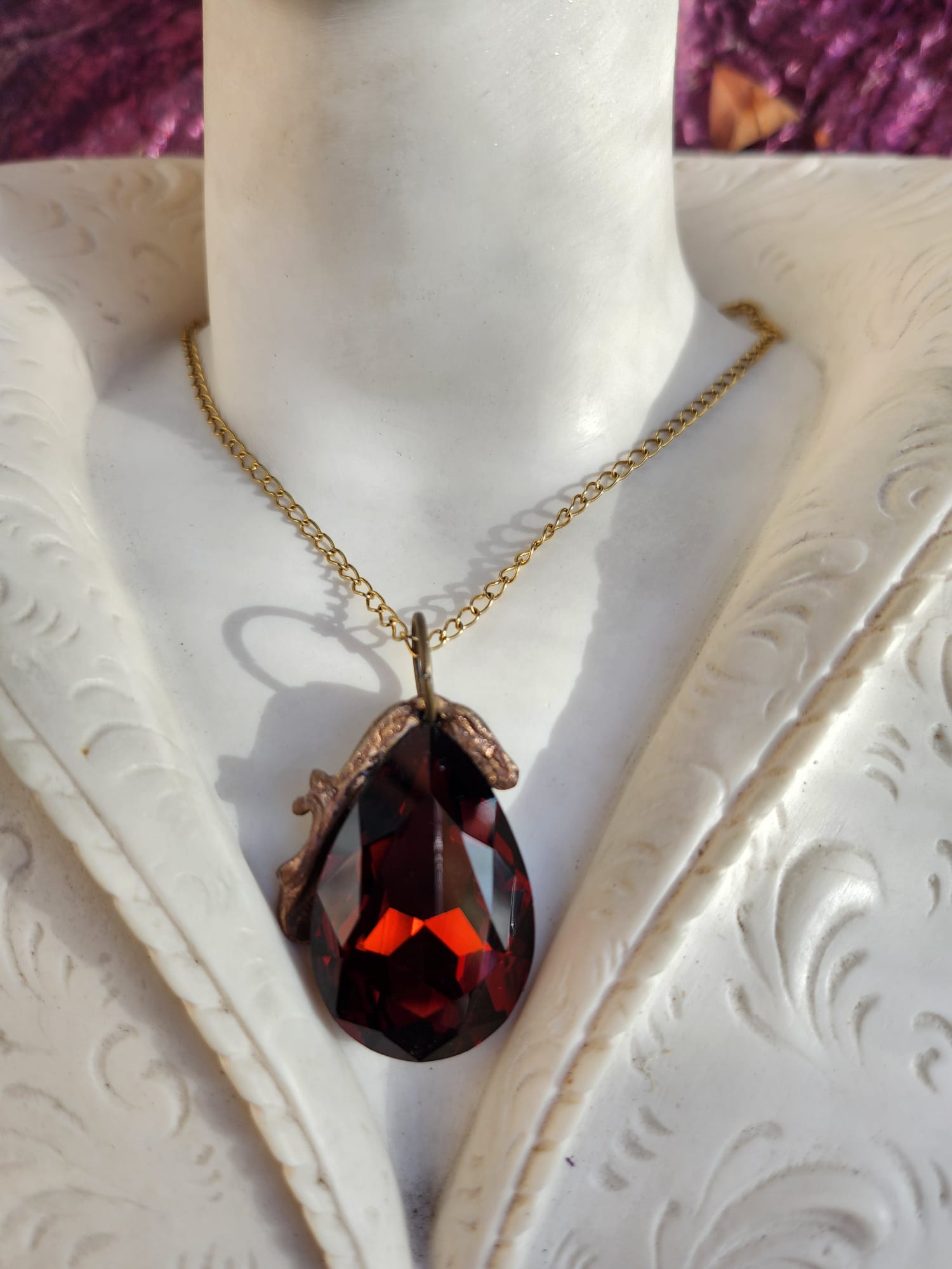Mystic Baroque Collection – Handmade Bronze Pendant with Brown Teardrop Crystal