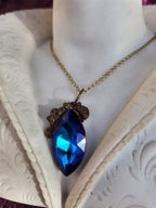 Mystic Baroque Collection – Handmade Bronze Pendant with Midnight Blue Crystal Marquise-Cut