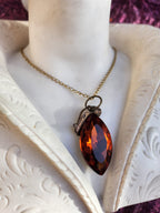 Mystic Baroque Collection – Handmade Bronze Pendant with Amber Crystal Marquise-Cut