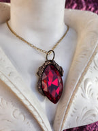 Mystic Baroque Collection – Handmade Bronze Pendant with Red Crystal Marquise-Cut