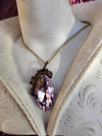 Mystic Baroque Collection – Handmade Bronze Pendant with Light Pink Crystal Marquise-Cut