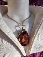Mystic Baroque Collection – Handmade Bronze Pendant with Amber Oval Crystal