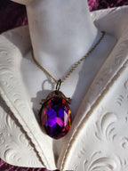 Mystic Baroque Collection – Handmade Bronze Pendant with Fuchsia Oval Crystal