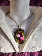 Mystic Baroque Collection – Handmade Bronze Pendant with Pink and Green Oval Crystal