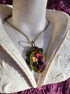 Mystic Baroque Collection – Handmade Bronze Pendant with Pink and Green Oval Crystal
