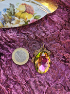 Mystic Baroque Collection – Handmade Bronze Pendant with Pink and Green Oval Crystal