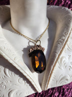 Mystic Baroque Collection – Handmade Bronze Pendant with Brown Oval Crystal