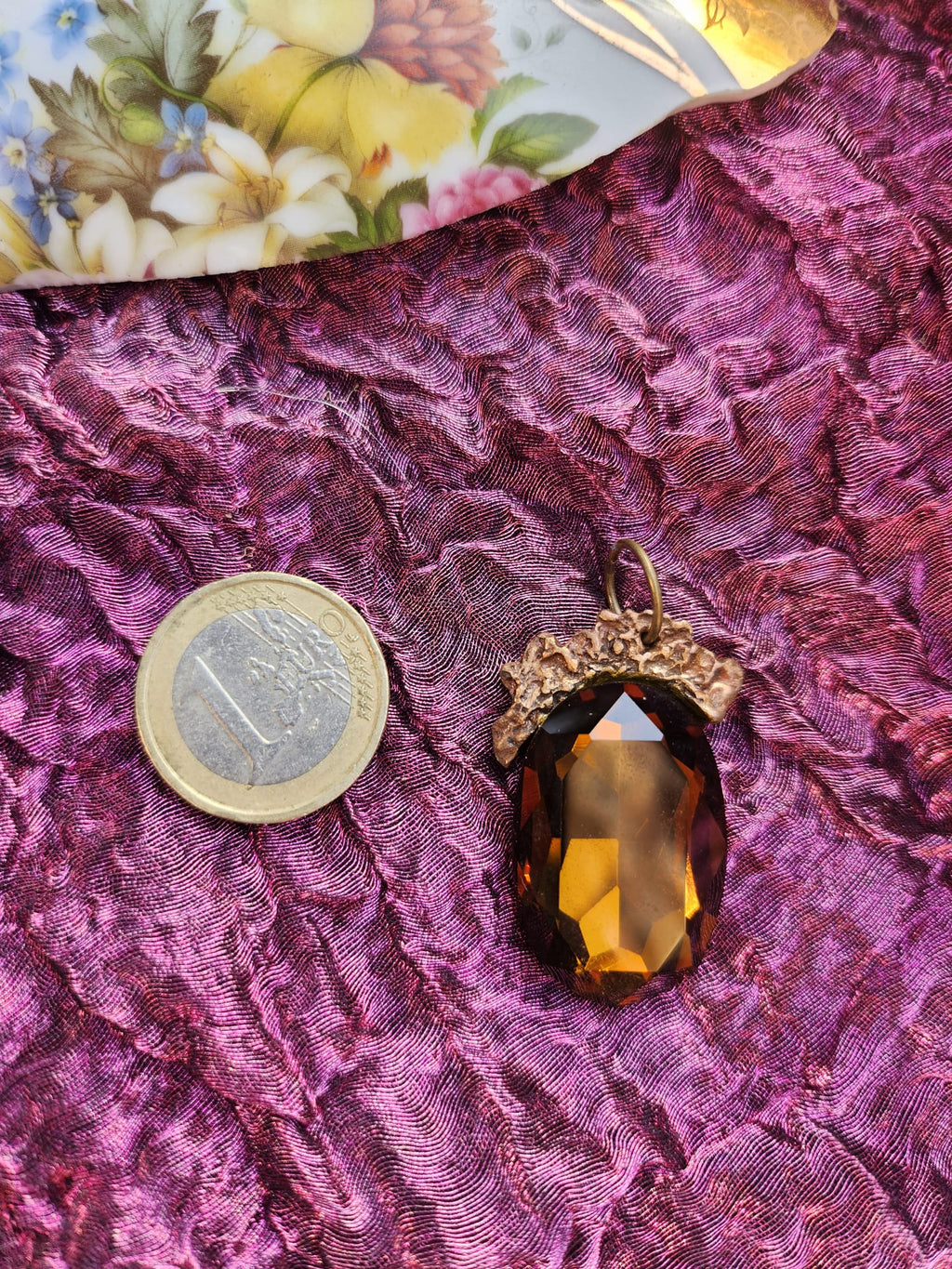 Mystic Baroque Collection – Handmade Bronze Pendant with Brown Oval Crystal