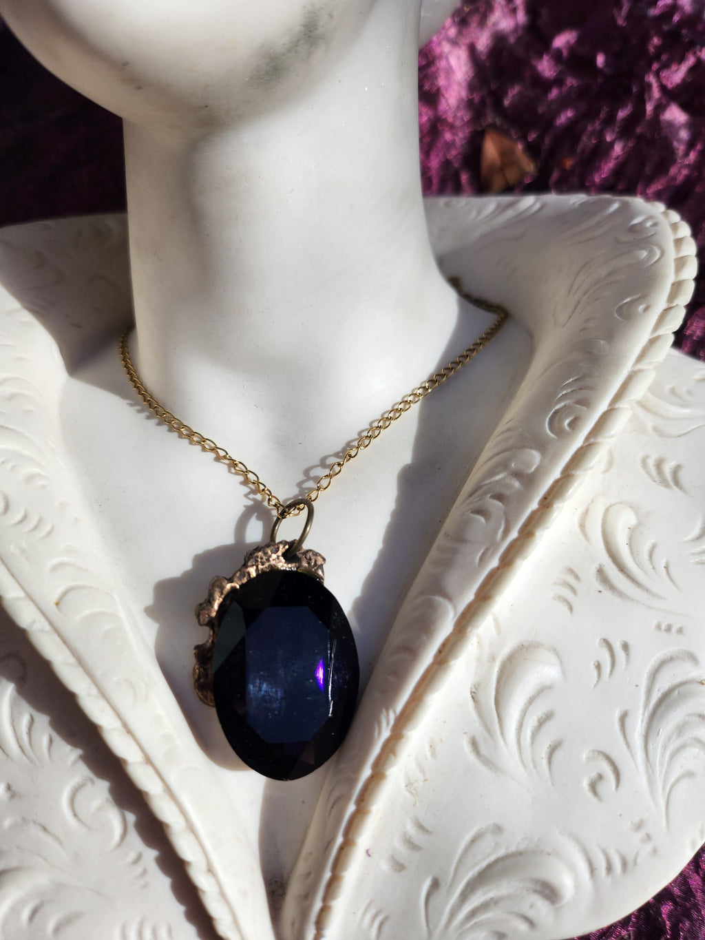 Mystic Baroque Collection – Handmade Bronze Pendant with Midnight Purple Oval Crystal