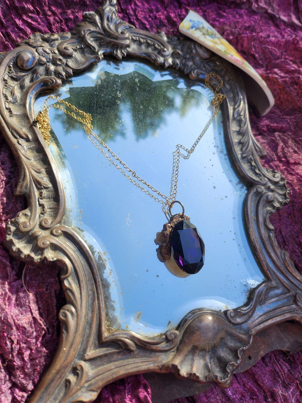 Mystic Baroque Collection – Handmade Bronze Pendant with Midnight Purple Oval Crystal