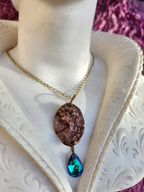 Handmade Roman Bronze Medallion with Ocean Blue Crystal