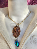 Handmade Roman Bronze Medallion with Ocean Blue Crystal