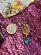 Handmade Roman Bronze Medallion with Ocean Blue Crystal