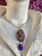 Handmade Roman Bronze Medallion with Fuchsia Crystal