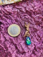 Echoes of Heaven Collection - Handmade Bronze Angel Pendant with Emerald Aurora Crystal