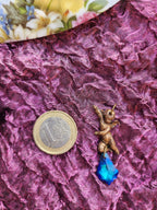 Echoes of Heaven Collection - Handmade Bronze Angel Pendant with Deep Sapphire Crystal