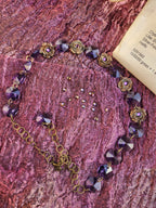 Rosarium Collection Collection - Handmade Bronze Necklace with Purple Crystals & Floral Accents