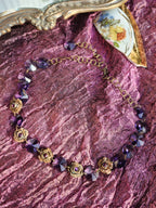 Rosarium Collection Collection - Handmade Bronze Necklace with Purple Crystals & Floral Accents