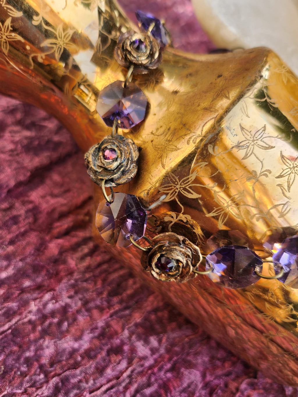 Rosarium Collection Collection - Handmade Bronze Necklace with Purple Crystals & Floral Accents