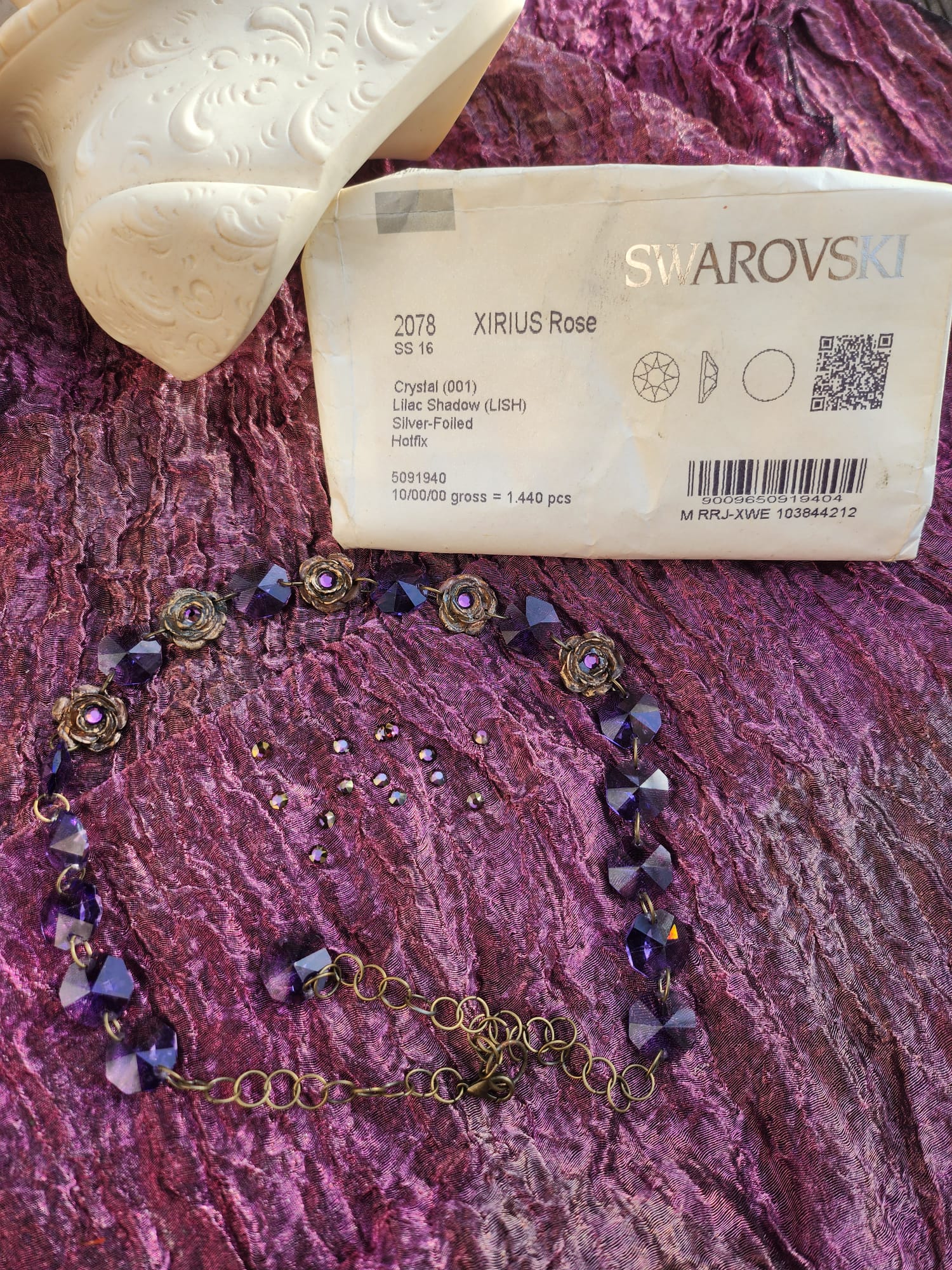 Rosarium Collection Collection - Handmade Bronze Necklace with Purple Crystals & Floral Accents