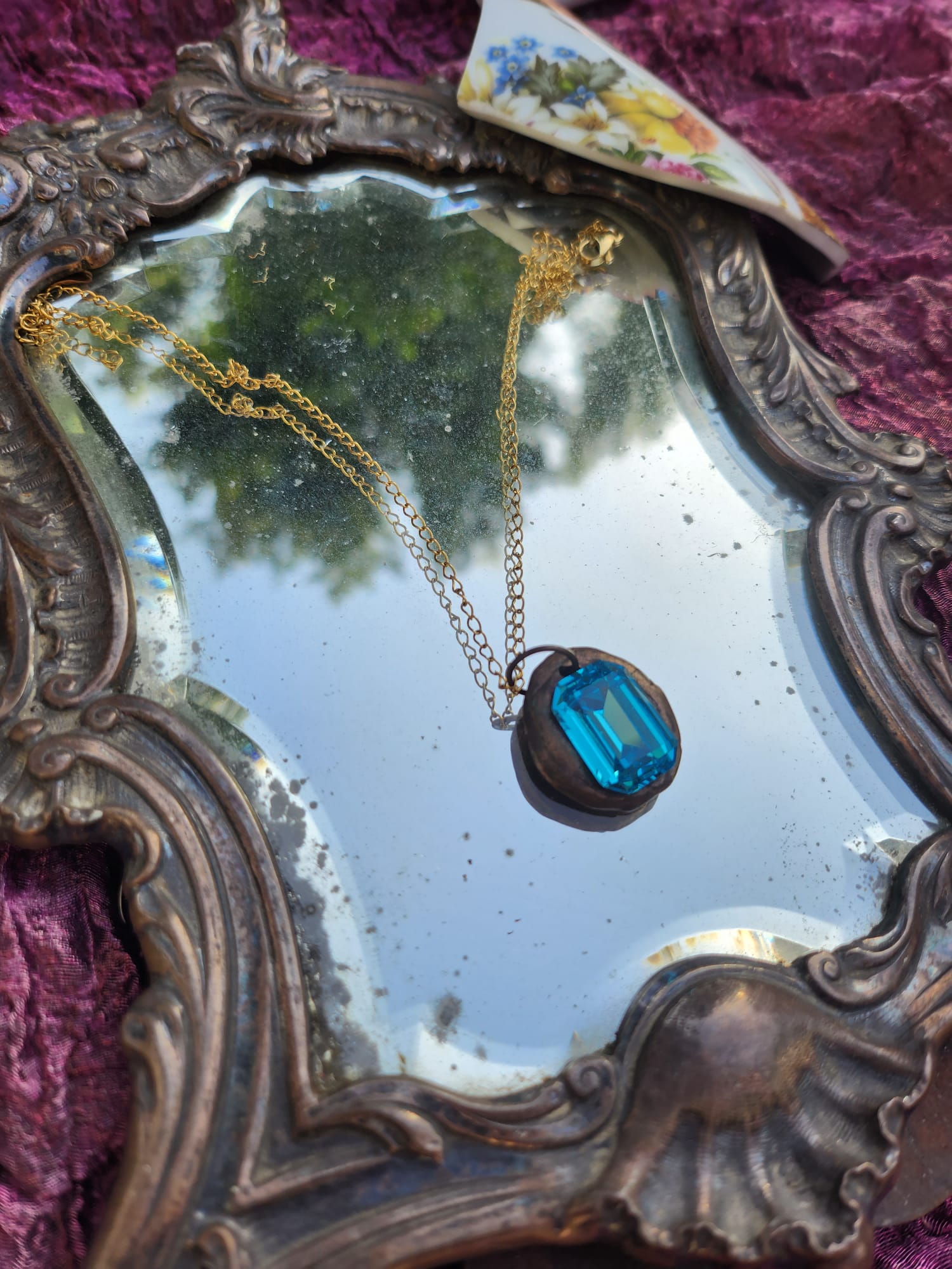 Handmade Bronze Pendant with Blue Crystal