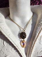Rosarium Collection Collection - Handmade Bronze Rose Pendant with Salmon Crystal