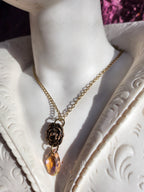 Rosarium Collection Collection - Handmade Bronze Rose Pendant with Salmon Crystal