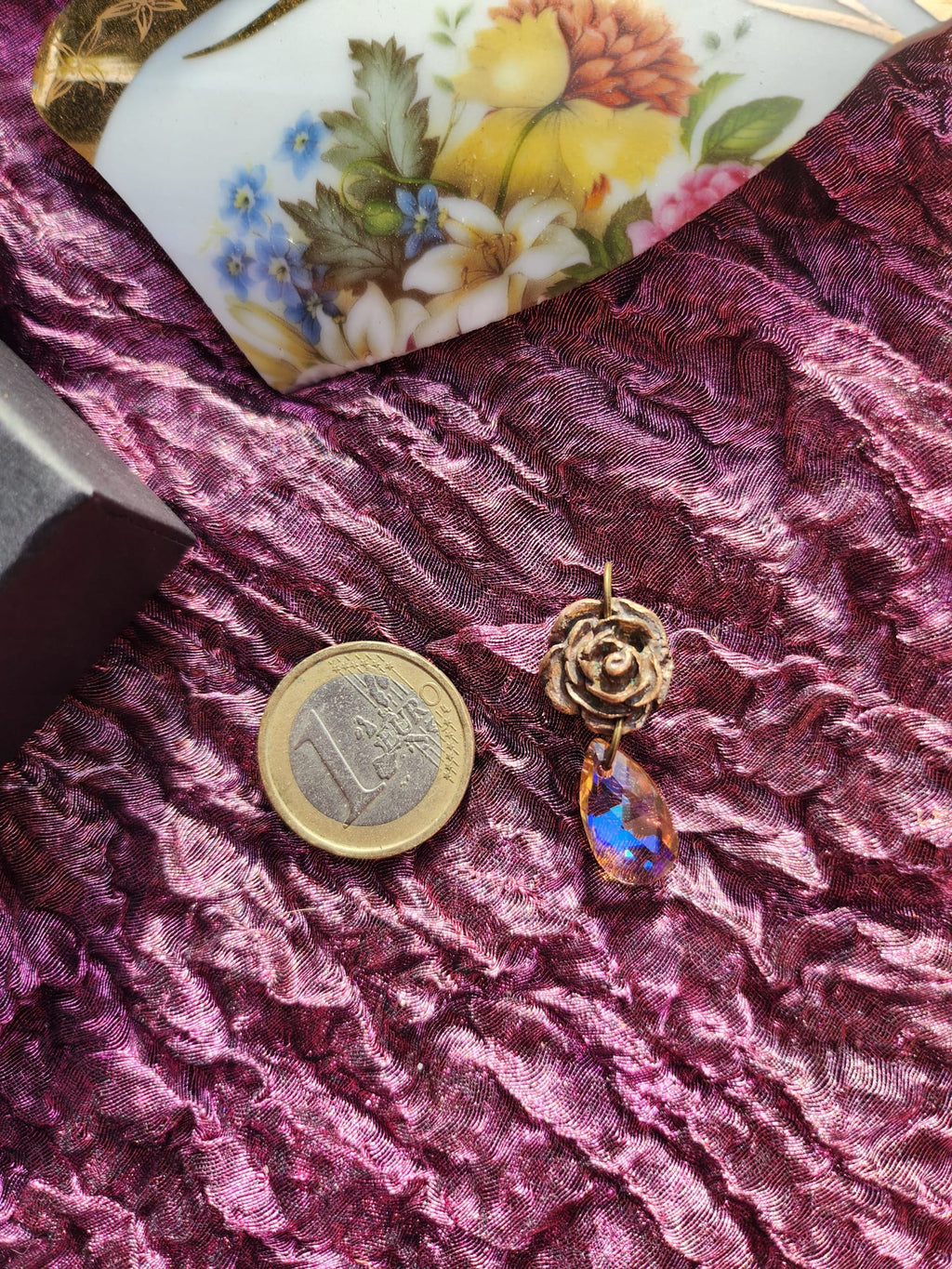 Rosarium Collection Collection - Handmade Bronze Rose Pendant with Salmon Crystal