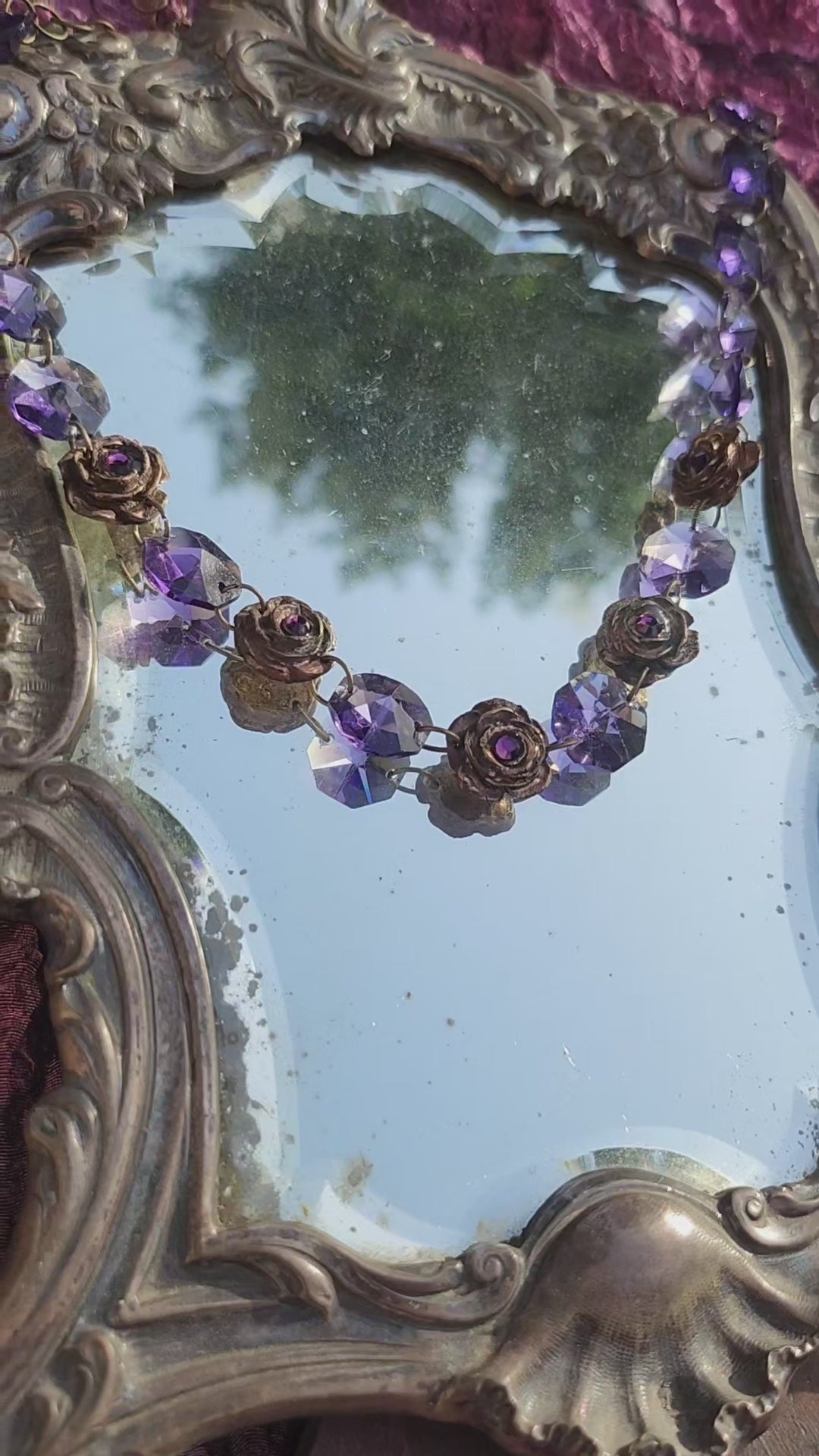 Rosarium Collection Collection - Handmade Bronze Necklace with Purple Crystals & Floral Accents