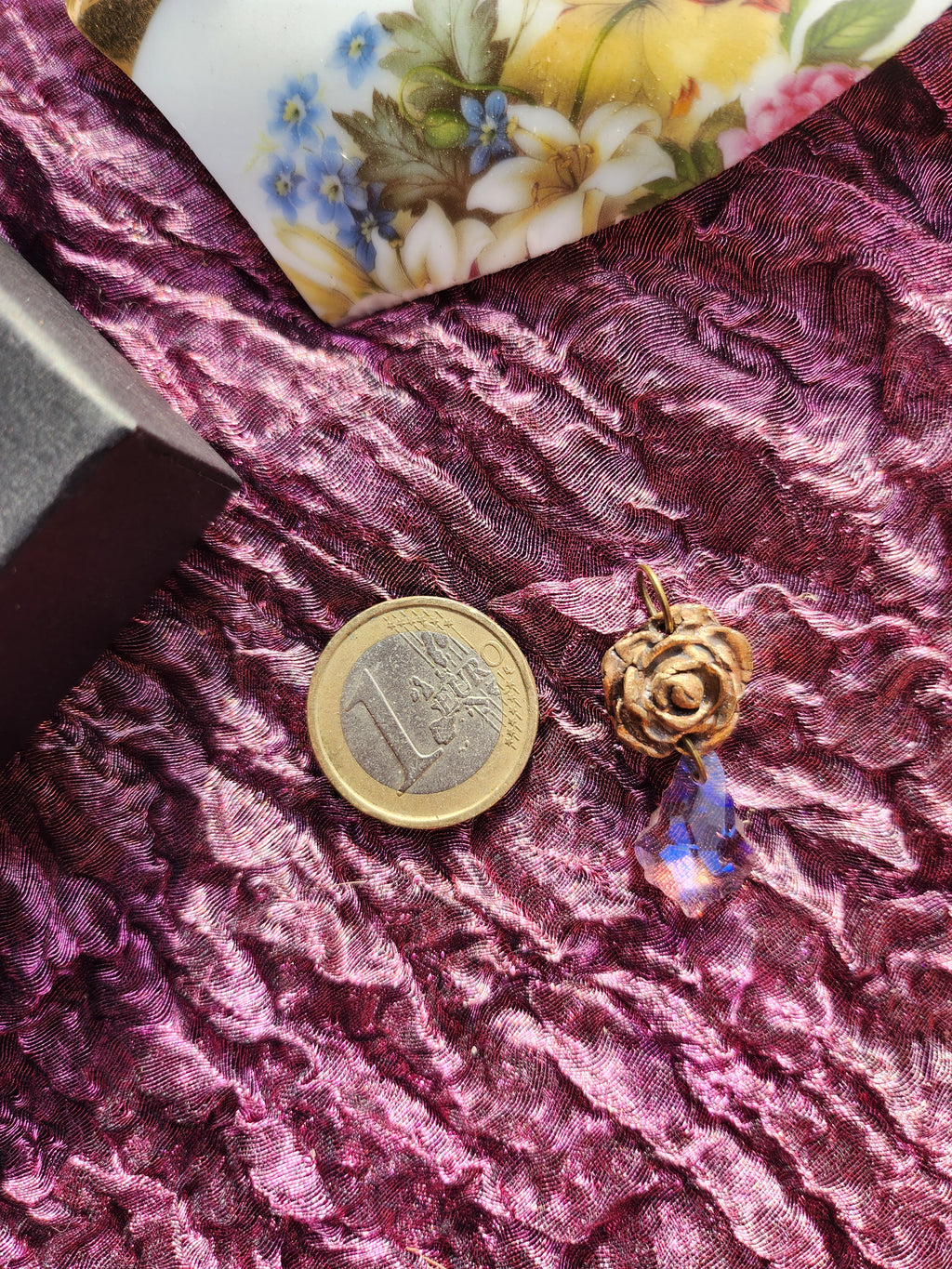 Rosarium Collection Collection - Handmade Bronze Rose Pendant with Pink Crystal