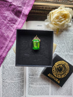 Arcane Resonance Collection – Handmade Bronze Pendant with Green Octagon Crystal
