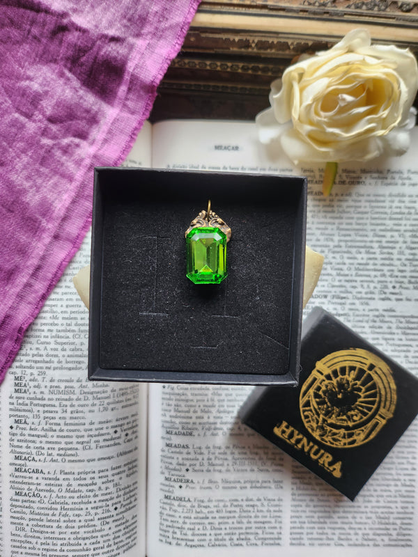 Arcane Resonance Collection – Handmade Bronze Pendant with Green Octagon Crystal