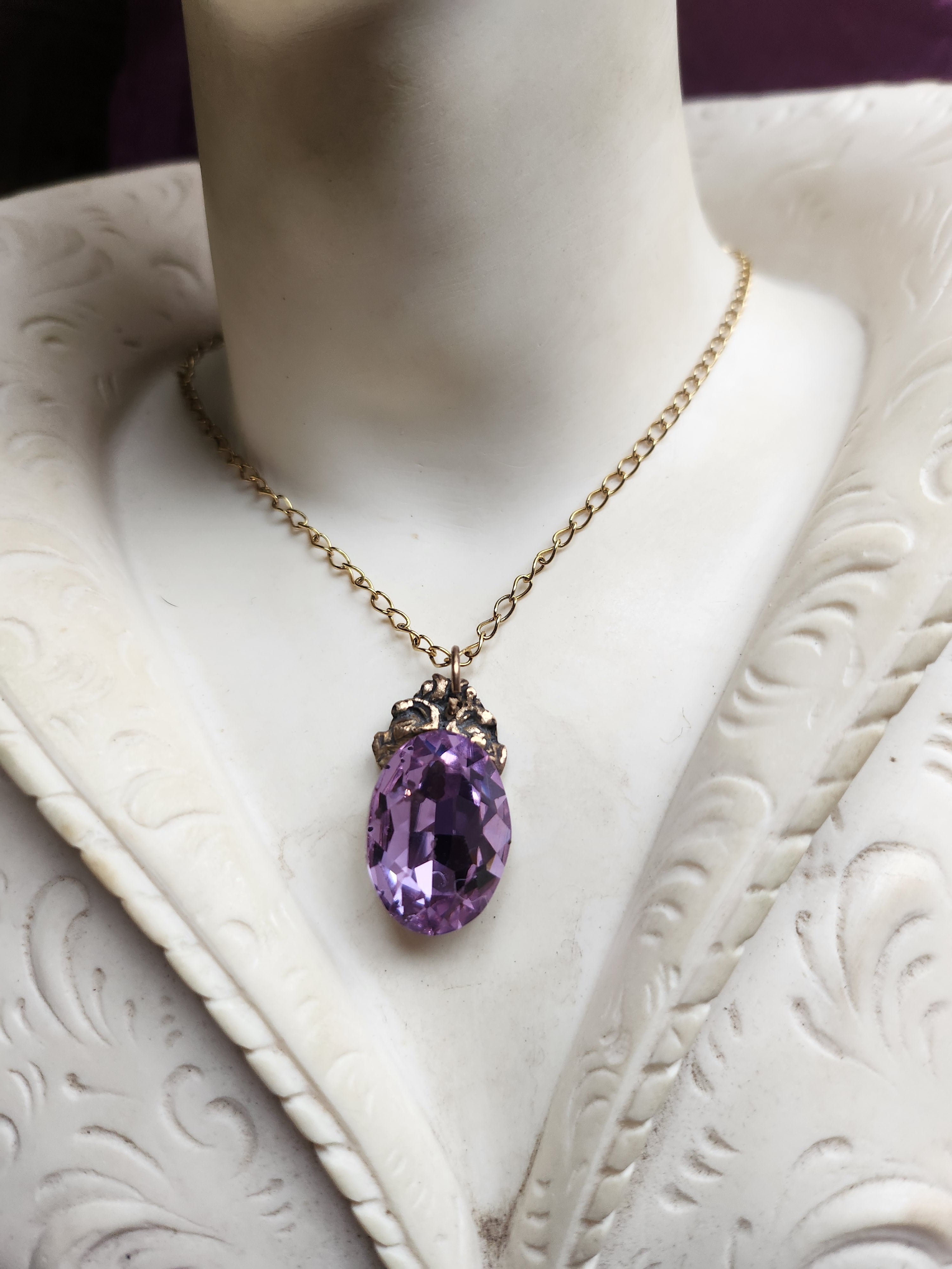 Arcane Resonance Collection - Small Handmade Bronze Pendant with Lavender Oval Crystal