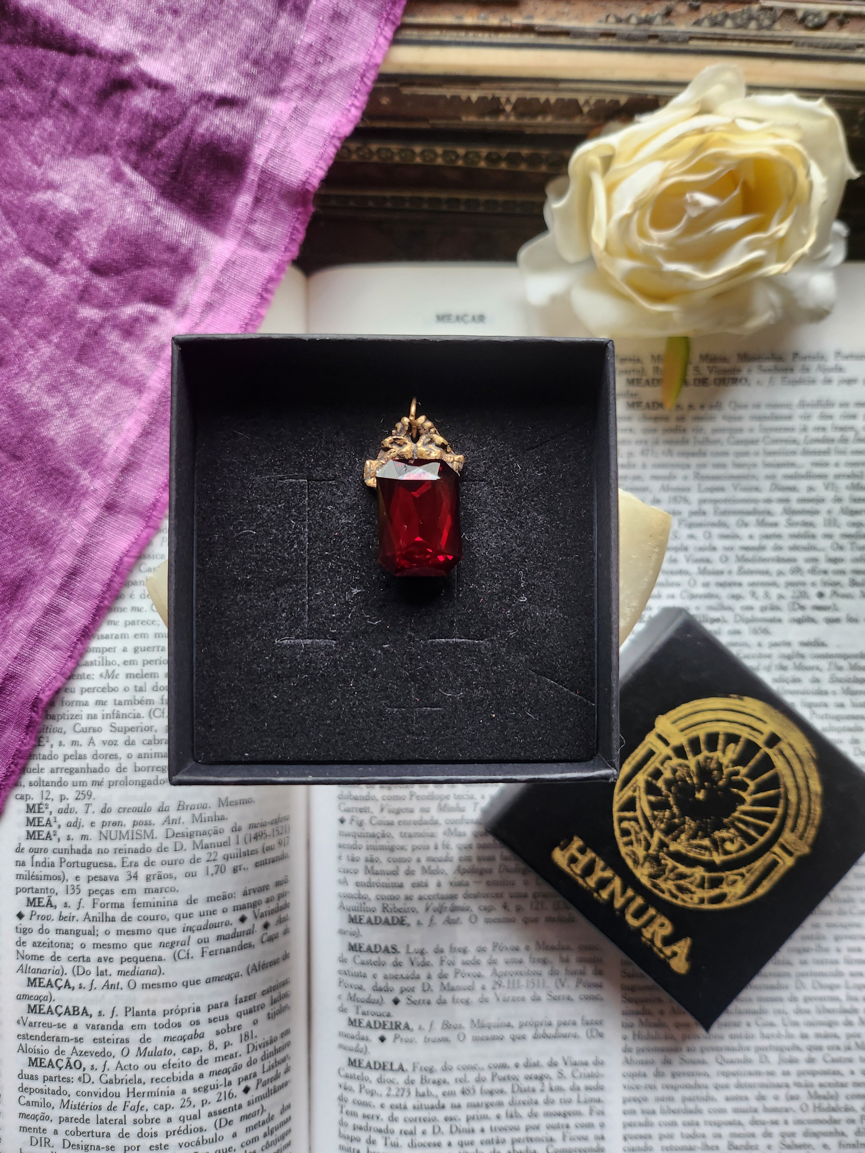 Arcane Resonance Collection – Handmade Bronze Pendant with Deep Red Octagon Crystal