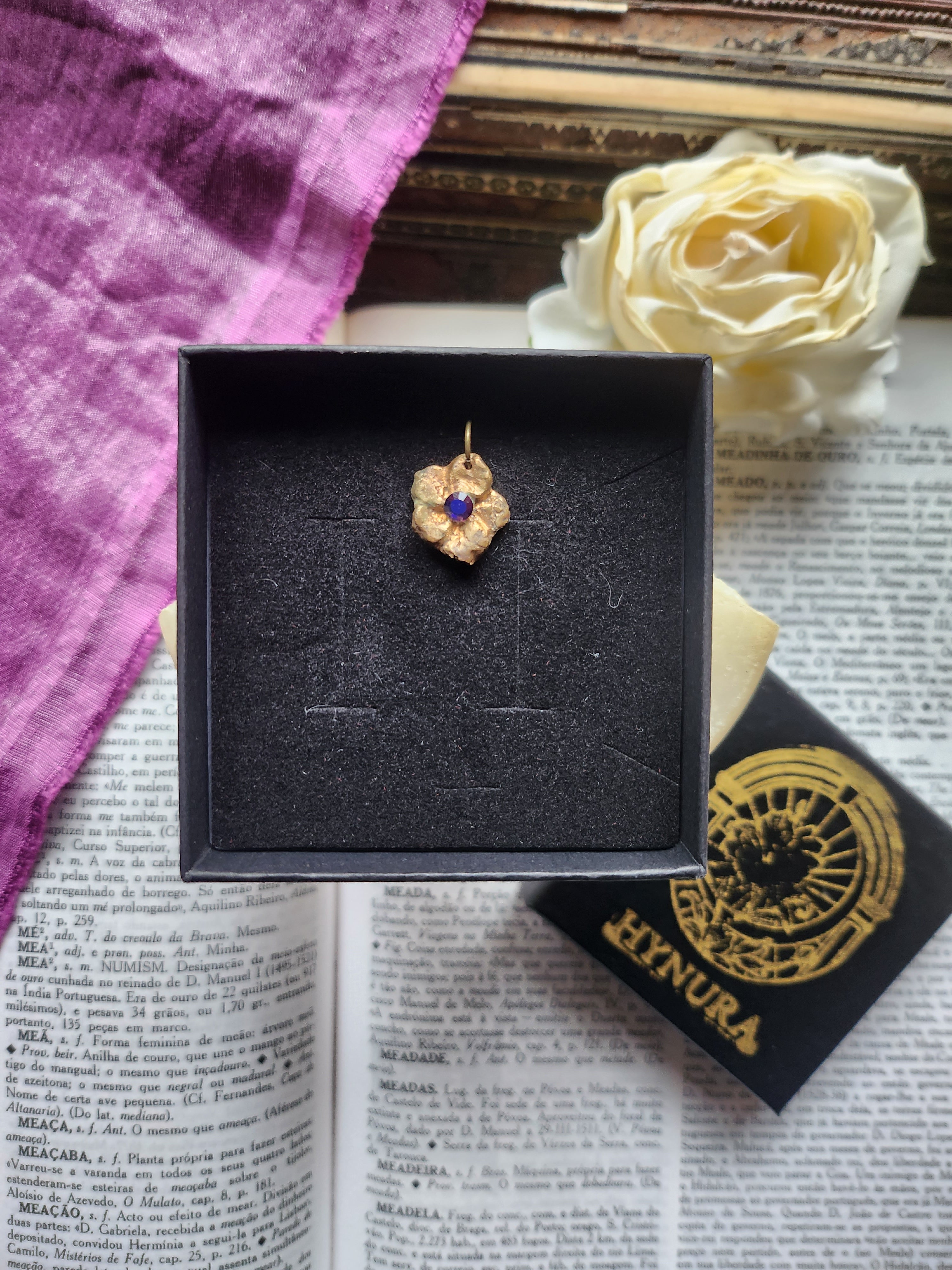 Eternal Bloom Collection – Handmade Bronze Flower Pendant with Multicolored Crystal