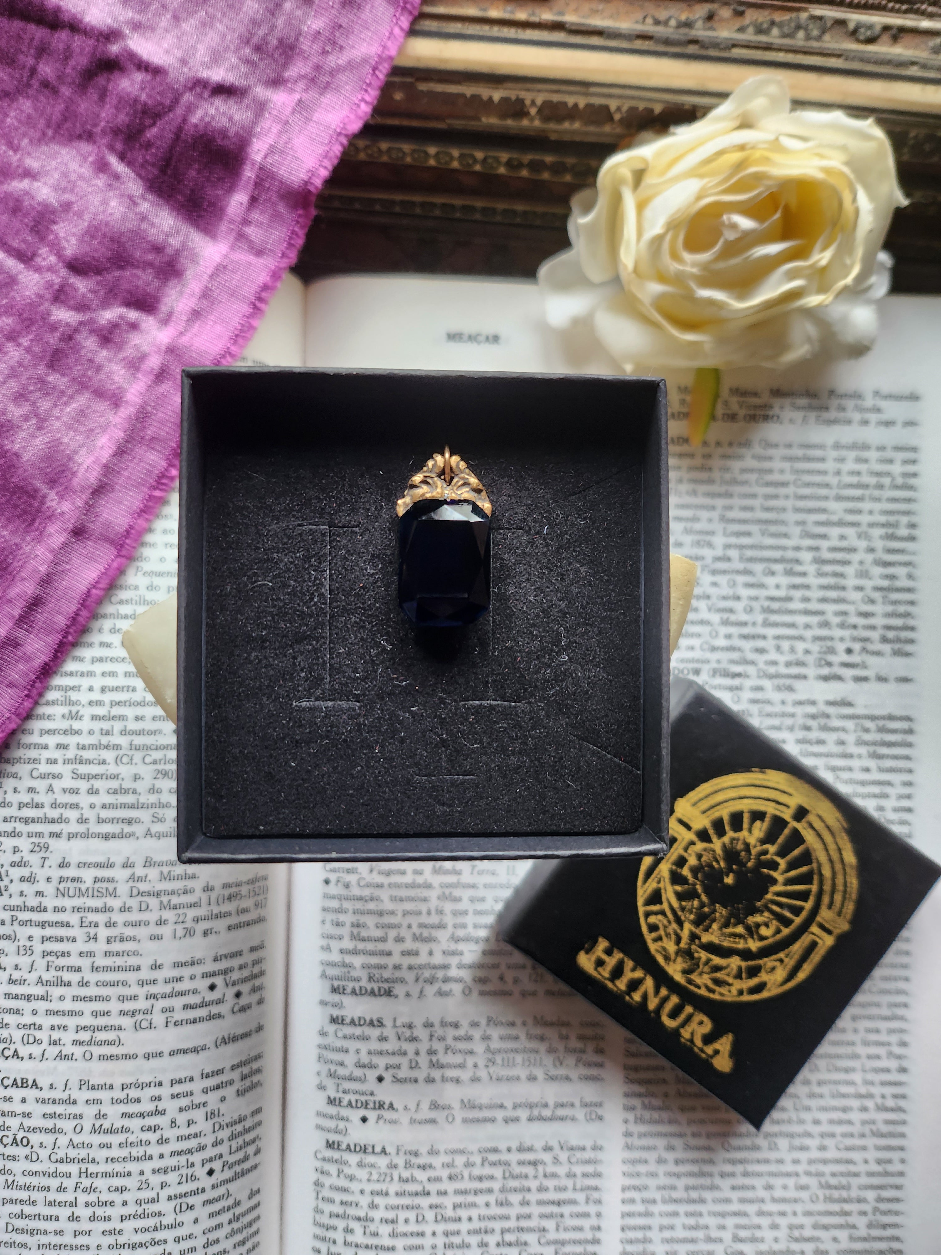 Arcane Resonance Collection - Handmade Bronze Pendant with Midnight Blue Octagon Crystal